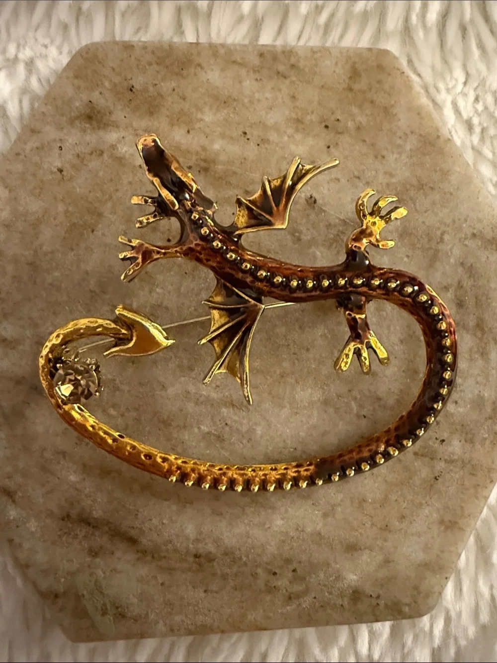 Gold-tone Dragon Lizard Brooch Pin - Glamorous Gold Accent